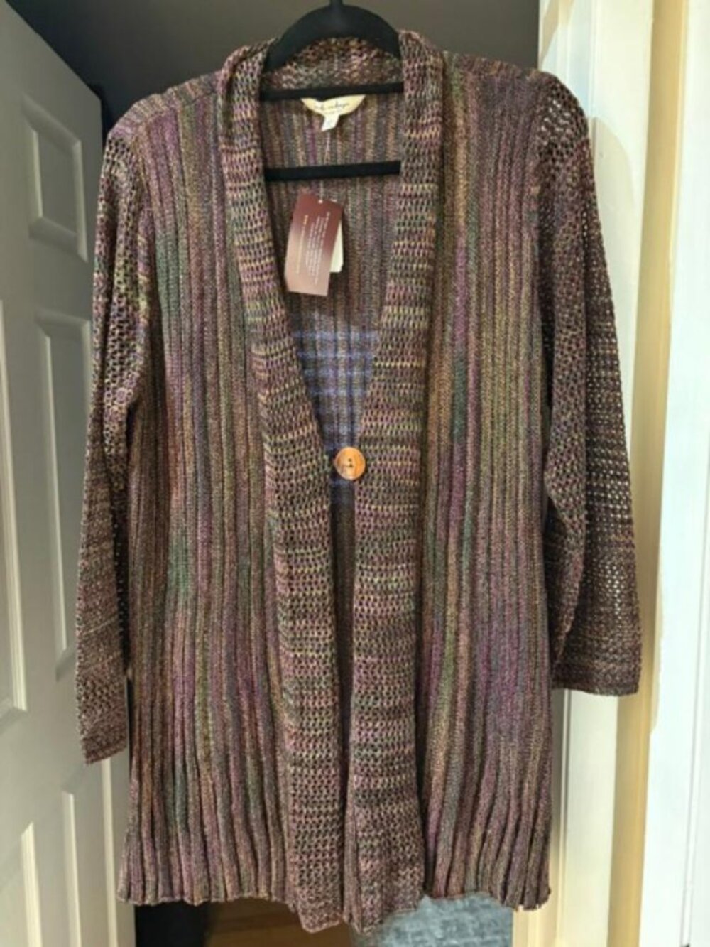 Cute Airy Lightweight Cardigan Sweater`Multi Colored mostly Grape Maroon-LG-NWT